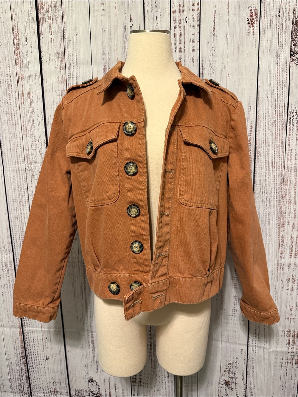 Free People Burnt Orange Button-Front Utility Jacket